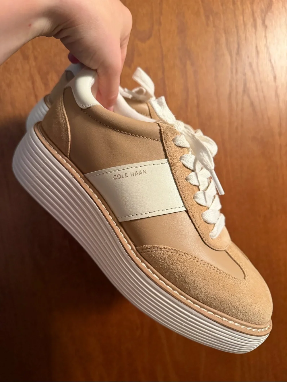 Cole Haan Tan & White Suede Leather Women's Sneakers
